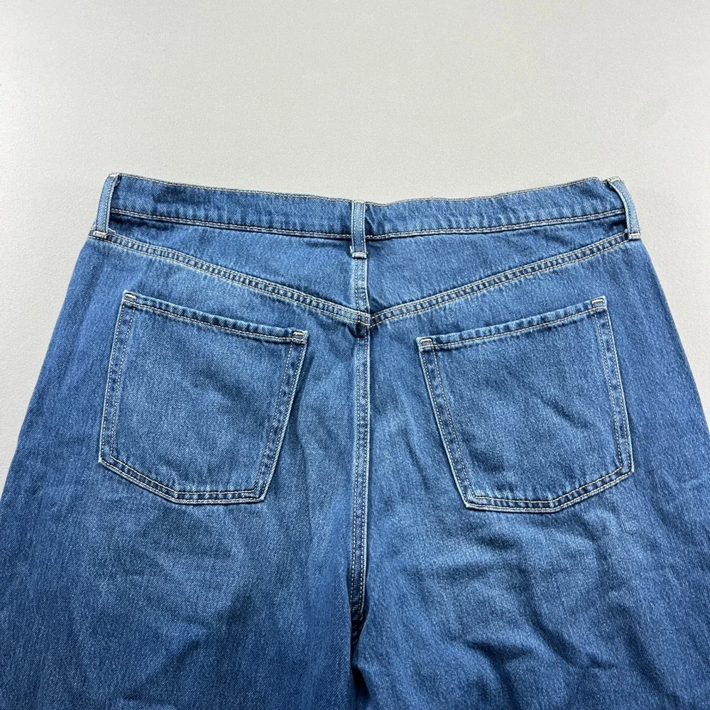 Old Navy Baggy Jeans Women 16 Petite Blue Drapey Denim Cotton Wide Leg High Rise